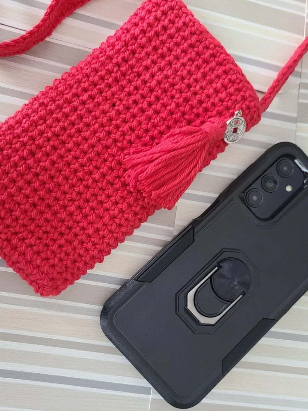 Crochet Crossbody Cell Phone Holder Small Purse Case Crossbody Bag NEW HANDMADE